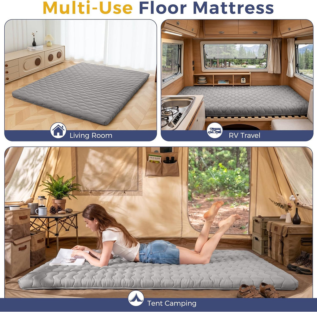 MAXYOYO Japanese Floor Futon Mattress Full Size, 3" Thicken Tatami Sleeping Pad Foldable Roll Up Mattress, Portable Floor Mattress Pad for Adults, Guest Room, Camping, Grey