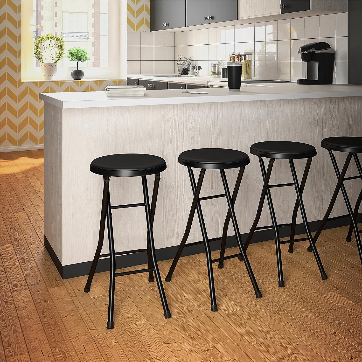 COSCO 24" Vinyl Padded Folding Stool, Multipurpose, Great for Small Spaces, Double Braced, Black, 4-Pack