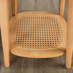 Boho End Table with Rattan Storage Shelf ,Square Sofa Beside Tables with Rounded Corners, Small Telephone Table- for Living Room, Vintage-Inspired Accent Corner Table, Natural Oak CJZ-D0635-OA