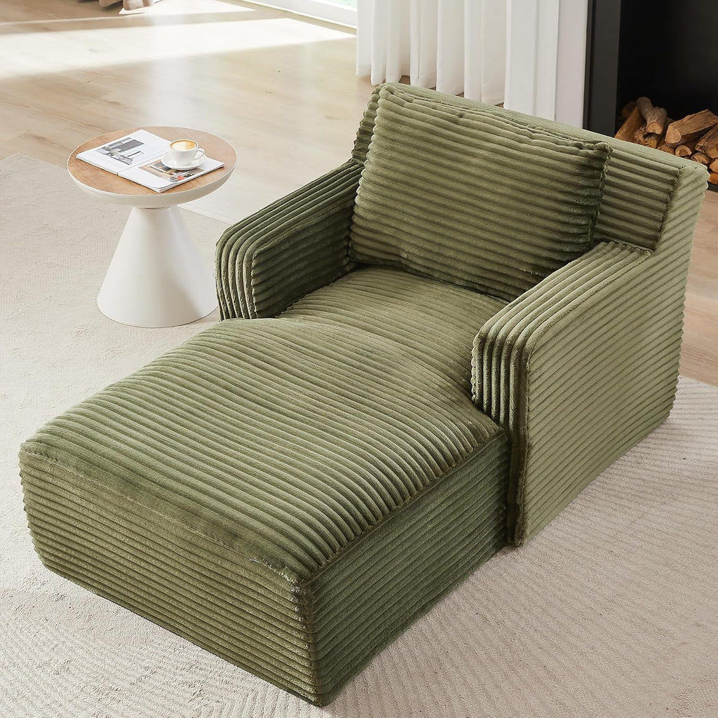 KEIKI 65.4" Indoor Single Chaise Sofa, Oversized Corduroy Lounge Chair for Bedroom & Reading Corner, No Assembly Comfy Sleeper Lounger with High Density Foam & Pocket Spring for Apartment Studio