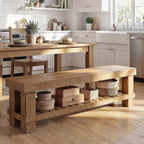 Tribesigns 63" Long Entryway Dining Bench with Slatted Shelf, Farmhouse Wooden Indoor Bench Seat with Storage for Dining Table, Hallway, Mudroom, Bedroom, Living Room