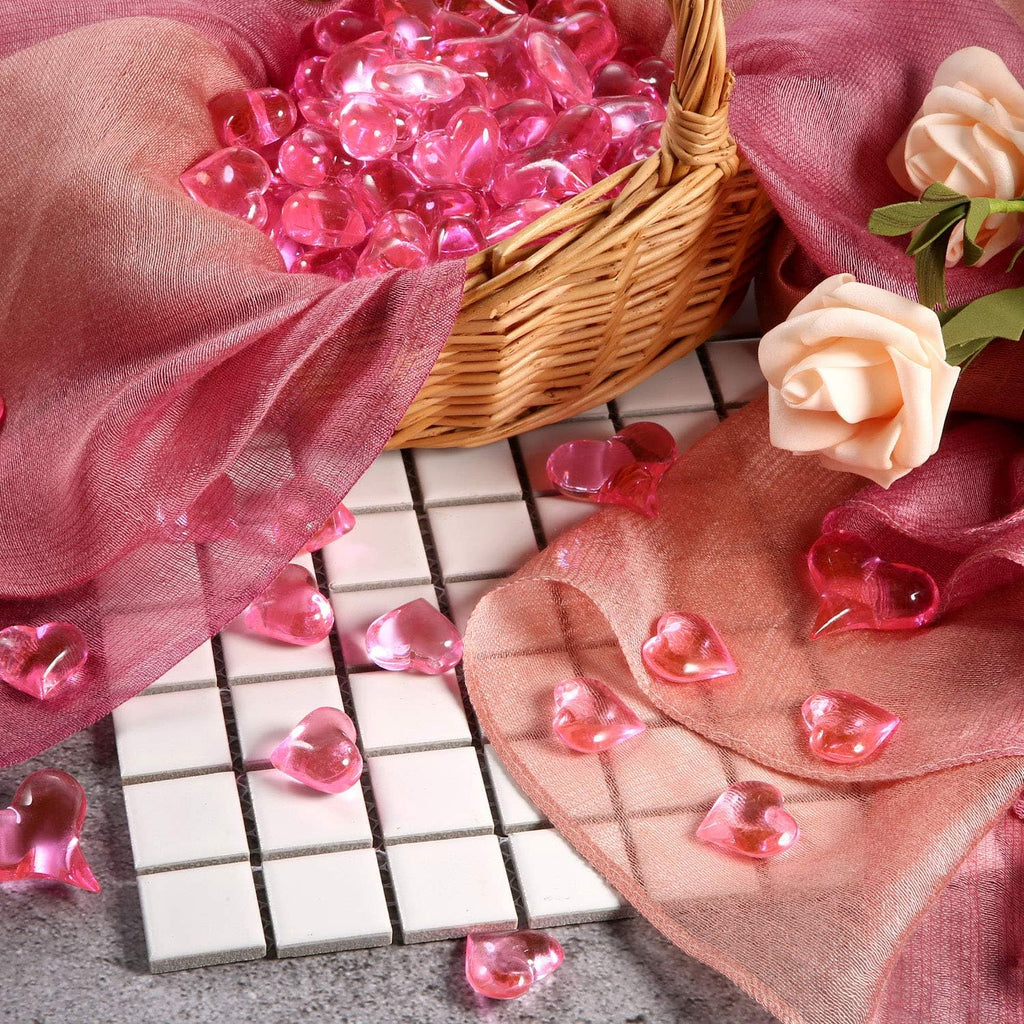 Bememo 168 Pieces Valentine's Day 3D Acrylic Heart Gems Crystal for Table Scatter Decorations Heart Shaped Vase Filler for DIY Crafts Rhinestones Valentine's Wedding Supplies (Pink)