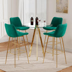 5 Piece Pub Dining Set, Modern Round Bar Table and Chairs for 4, 30" Counter Height Barstools and Glass Kitchen Table Set, 31" Small Dining Table with 4 Stools(Green)