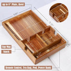 Nnewvante Couch Tray Insert with Cup Holder,2-in-1 Insert & Flat Sofa Organizer Acacia Wood with 2 Cup Holders,Fits Middle Couch or Ottomans,for Snacks, Drinks, Remotes,15.35x9.84-inch