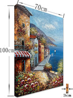 Alenoss Hand Painted Acrylic Large Abstract Modern Oil Paintings on Canvas 28x40 Inches Vertical Wall Art Mediterranean Sea Cityscape Blue Artwork Wall Decor Home Decorations