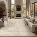 PureCozy 8x10 Beige Living Room Area Rug Vintage Washable Non Slip Indoor Carpet Distressed Low Pile Soft Retro Accent Throw Large Rug for Bedroom Dining Room Office
