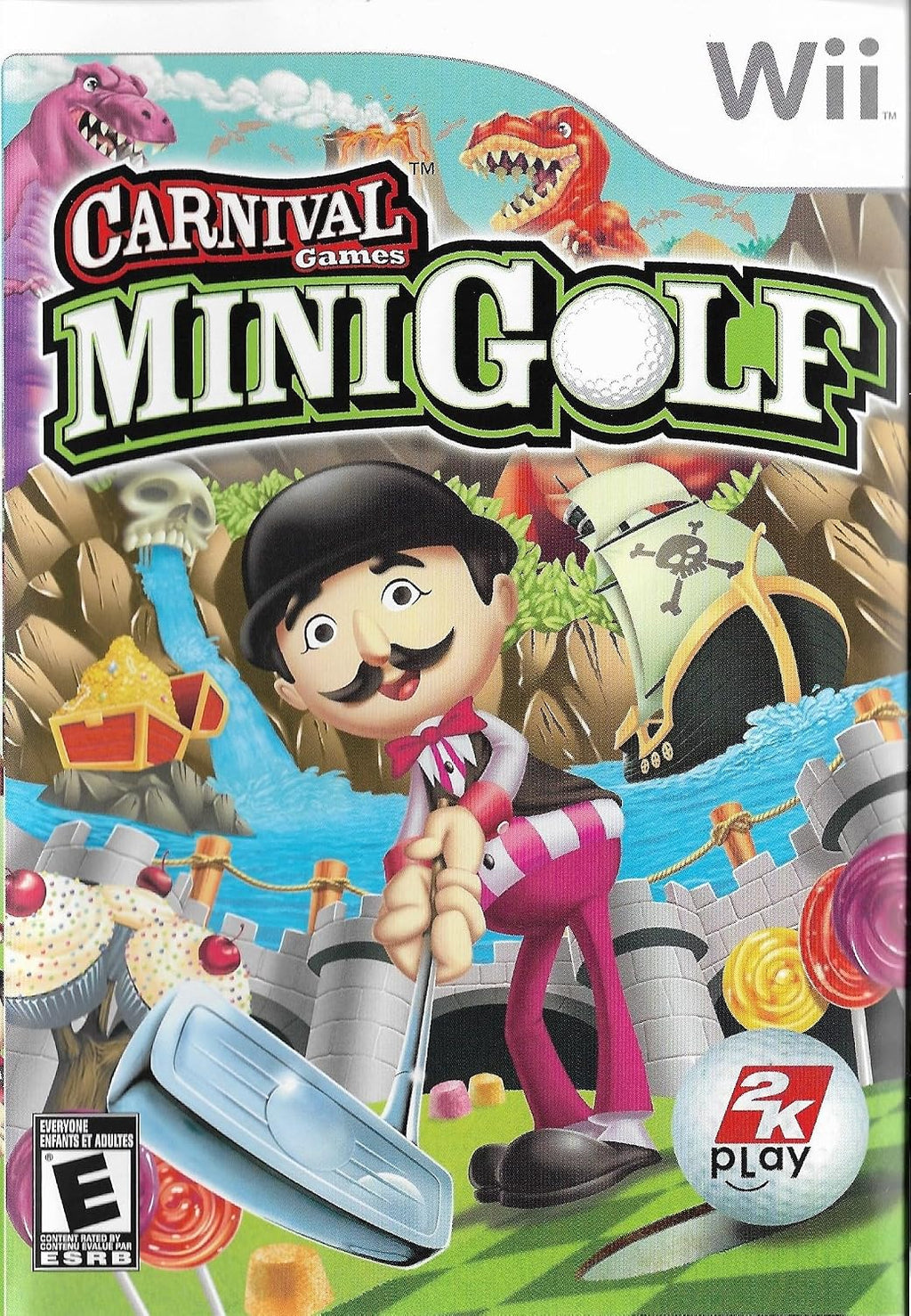 Wii Nintendo Console Bundle + Carnival Games Mini Golf Game Disc | White RVL-001 System Also Compatible w/Gamecube Games | Includes 1x Remote Controller, Nunchuck, Sensor Bar, Cables & AC Adapter (Renewed)