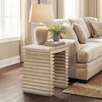 Jennifer Taylor Home Veda 20" Reclaimed Wood Stacked Geometric Waterfall Side Table, Whitewashed Natural Reclaimed Pine Wood
