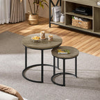 Yaheetech Nesting End Table Set of 2, Rustic Stacking Side Tables, Round Wooden Tabletop and Sturdy Metal Base for Living Room, Tea Room, Small Space, Gray | Nesting Table
