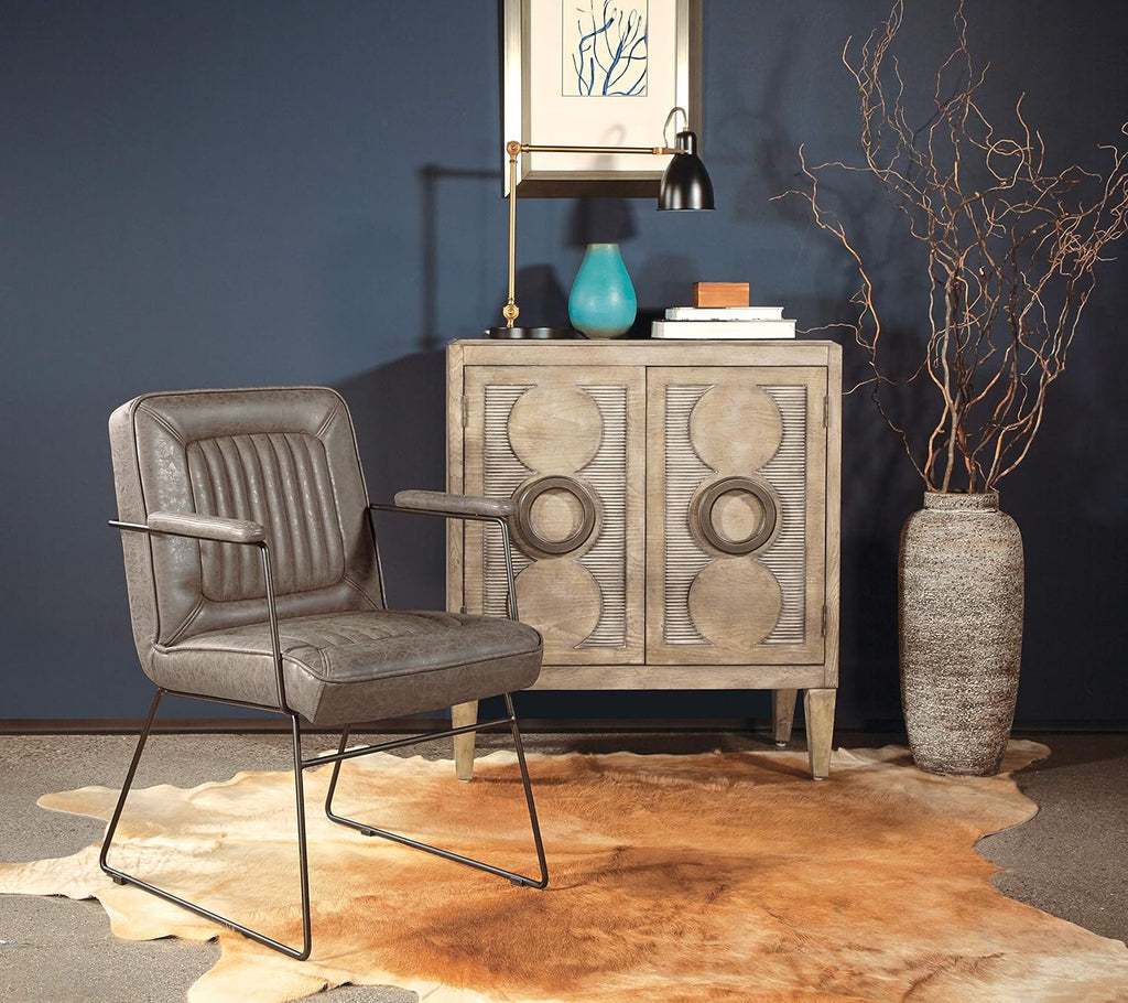 OSP Home Furnishings GT Faux Leather Accent Chair with Padded Armrests and Metal Frame, Sand