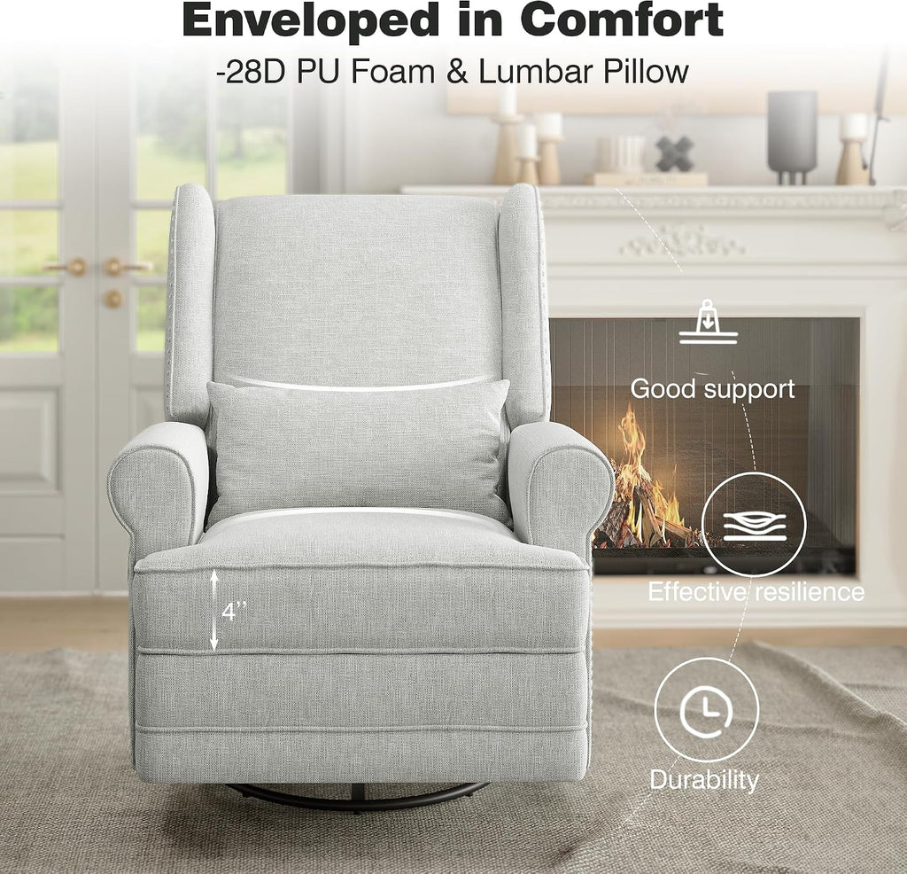 RoyalCraft Swivel Recliner Chair with Extra Large Footrest, Comfy Upholstered Glider Rocking Chair for Living Room, Bedroom and Office, Off White