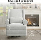 RoyalCraft Swivel Recliner Chair with Extra Large Footrest, Comfy Upholstered Glider Rocking Chair for Living Room, Bedroom and Office, Off White