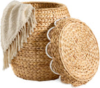 Best Choice Products Scalloped Multipurpose Hyacinth Storage Basket, Plant Décor, Handwoven Organizer Tote for Bedroom, Living Room, Nursey, w/Lid - Natural with White Trim