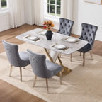 Velvet Dining Chairs Set of 4, Upholstered Dining Room Chairs with Tufted Back & Pull Ring, Modern Kitchen and Dining Chairs, Accent Chairs with Metal Legs (Dark Gray + Silver, Set of 4)