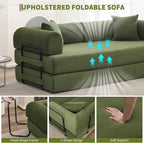 GarveeHome 79" Convertible Sleeper Sofa Bed Couch, 4-in-1 Boneless Corduroy Folding Sofa Bed with Pillow & Fixed-Shape, Floor Mattress Couch Loveseat for Living Room Apartments - No Assembly, Green
