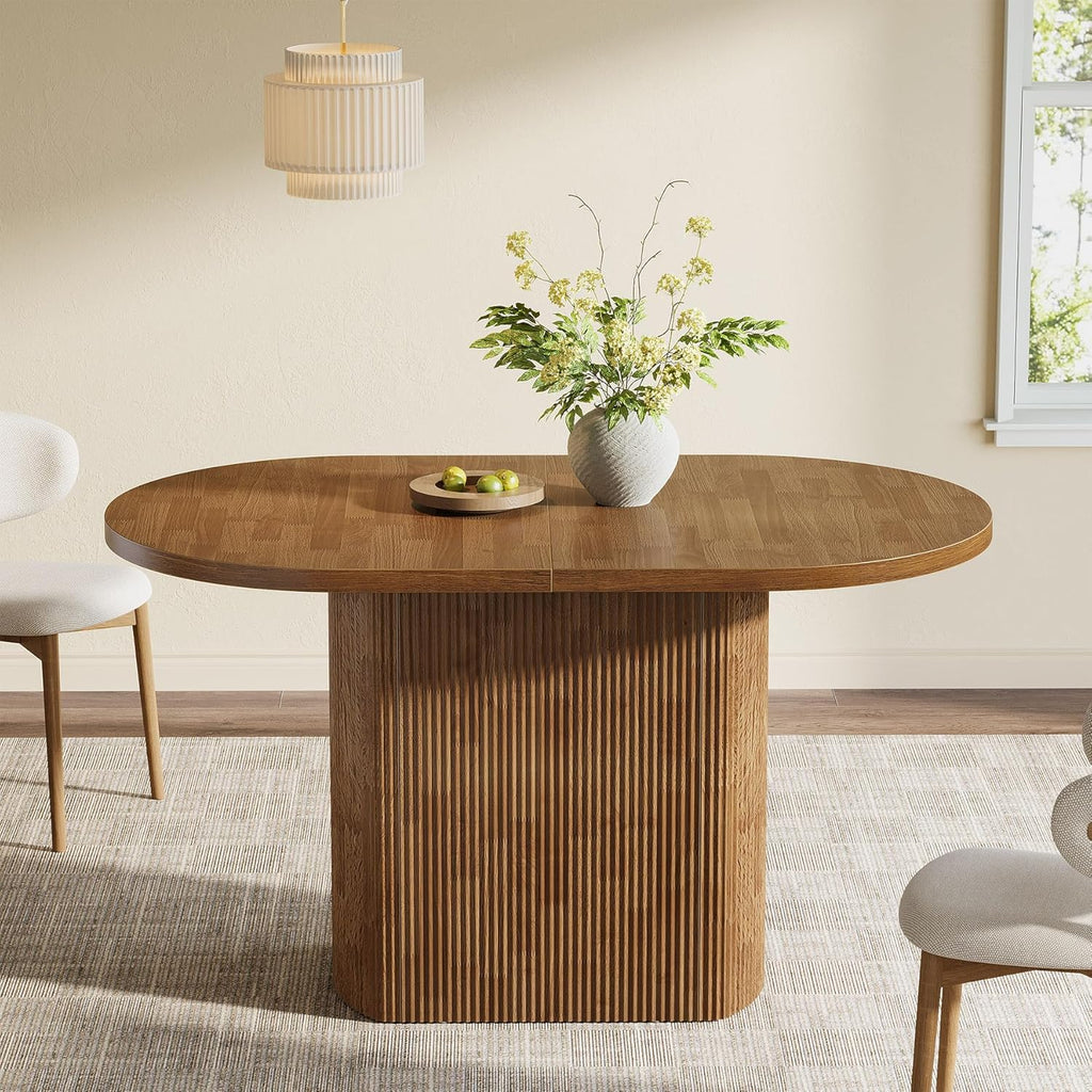 Tribesigns 47.24" Oval Dining Table, Rustic Wooden Kitchen Table with Wooden Base for 4, Small Farmhouse Dinner Table for Home Dining Room, Kitchen, Living Room, Brown