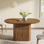 Tribesigns 47.24" Oval Dining Table, Rustic Wooden Kitchen Table with Wooden Base for 4, Small Farmhouse Dinner Table for Home Dining Room, Kitchen, Living Room, Brown