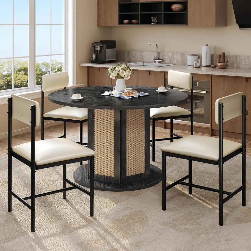 DWVO Dining Room Chairs Set of 4, White Modern Dining Chairs with Upholstered Faux Leather Cushion Seat Backrest, Kitchen Chairs with Metal Legs for Living Room Restaurant