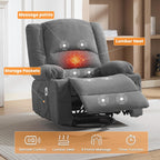 Oversized Recliner Chair with Massage and Heat for Adults, 360° Swivel Rocking Recliner, Big Seat Living Room Chair with Ergonomic Design, Cup Holders and Side Pockets