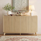 Fatmok Large Sideboard Buffet Cabinet with Storage, 65" Modern Fluted Credenza Buffet Table Coffee Bar Storage Cabinet with Doors & Adjustable Shelves for Living Room Kitchen Dining Room(Natural Oak)