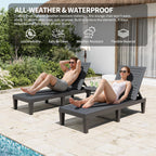 Patio Lounge Chairs Outdoor, Patio Chaise Lounges with Adjustable 5-Position Recliner and Full Flat Tanning Chair for Patio, Beach, Pool, Backyard (Striped Black, Set of 2)