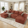 134" U Shaped Modular Sectional Sofa, Oversized Boneless Couches for Living Room,No Assembly Required Corduroy Cloud Couch with Chaise Lounge, Caramel 1 PCS
