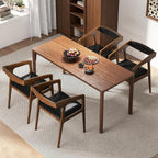 COSTWAY Dining Chairs with Arms Set of 4, Mid Century Modern Wooden Accent Chairs with Faux Leather Seat & Padded Backrest, Kitchen Side Armchairs for Living Dining Reading Room, Brown & Black
