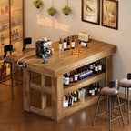 PAKASEPT 55" Kitchen Island with Storage, 3-Tier Farmhouse Wood Island Table with Power Outlets,Shelves for Kitchen, Dining Table for 4,Dining Room,Living Room,Home Bar,Brown