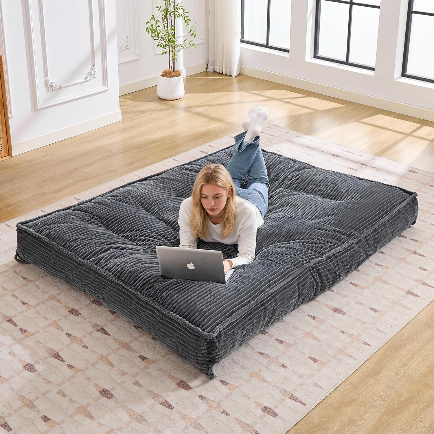 Futon Mattress Full Size 8",Foldable Futon Sofa Couch Bed,Floor Mattress Thick High Density Shredded Foam(Frame Not Included),Medium Firm Japanese Style Sleeping Pad for Guest Bedroom Living,DarkGrey