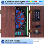 Electronic Dart Board with Cabinet Set, Electric Digital Dart Boards for Adults with Light Strips, Soft Tip Dartboard Cabinet Door with Large Cricket Display and Darts Storage for 12 Darts