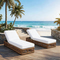 Outdoor Chaise Lounge Chair Set of 2, 5-Position Adjustable Backrest, All-Weather Brown Woven Rope Recliner with 5 Inch Beige Cushion, Water-resistant Patio Lounge Chair for Poolside, Beach, Backyard