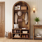 Tribesigns 70.8" Arched Coat Rack, 4-in-1 Hall Tree with Bench and Shoe Storage, Freestanding Coat Tree Rack with 4 Hooks & Adjustable Cubbies, for Mudroom, Entryway, Bedroom, Rustic Brown