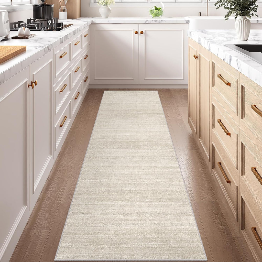 Art&Tuft Washable Runner Rug - 2x8 Hallway Runner Rug Non-Slip, Soft Low Pile Kitchen Rug Runners for Hallways, Entryway, Bedroom, Living Room, Beige