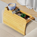 Bamboo Sofa Arm Tray 2-in-1 Couch Armrest Table with Detachable Cup Holder, Foldable Anti-Slip Sofa Tray for Drinks, Phone, Remote & Snacks, Fits 4.5" 14" Armrests