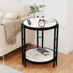 Alunaune Industrial End Table, 2-Tier Round Side Table, Small Modern Storage Shelf Metal Coffee Table Nightstand for Living Room Bedroom-White