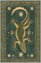 Bavni 2x5 Runner Rug Non Slip Washable Low Pile Print Rug for Hallway Kitchen Laundry Room Bedroom Bathroom, Alligator Forest Green