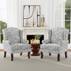 Mid-Century Modern Wingback Accent Chair, Rococo Light Grey, Set of 2 | High Back Upholstered Armchair with Solid Wood Legs, Comfy Single Sofa Reading Chairs for Living Room, Bedroom
