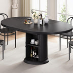 47"–63" Extendable Round Dining Table for 4-8, Expandable Kitchen Dining Table with Hidden 2-Tier Storage Shelf, Space-Saving Oval Dining Room Table with Pedestal Base, Black