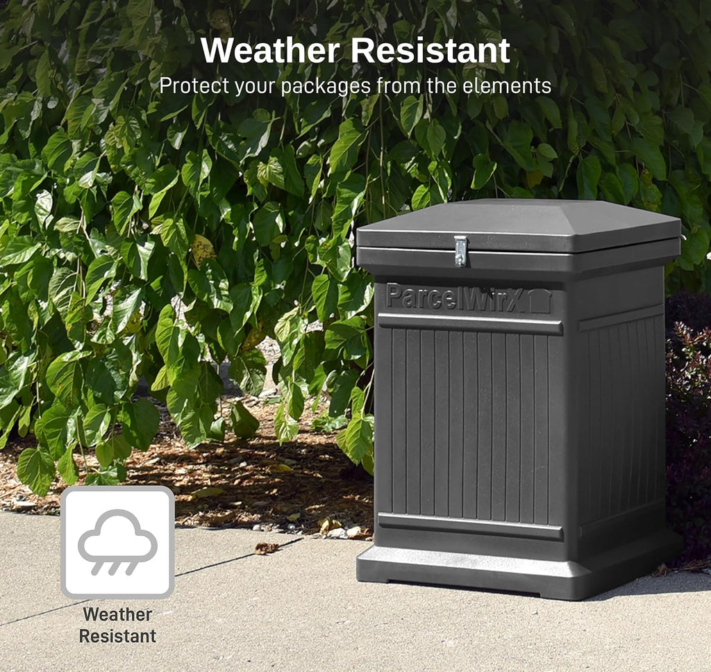 RTS Home Accents ParcelWirx Premium Vertical Storage Cabinet/Lockable Package Delivery Box with Hinged Lid, Graphite