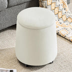 Storage Ottoman with Wheels, 15“W Swivel Rolling Foot Stool Boucle Terry Fabric Coffee Table Ottoman with Hidden Storage, Round Vanity Stools for Makeup Room Living Room Bedroom Entryway Dorm, Beige