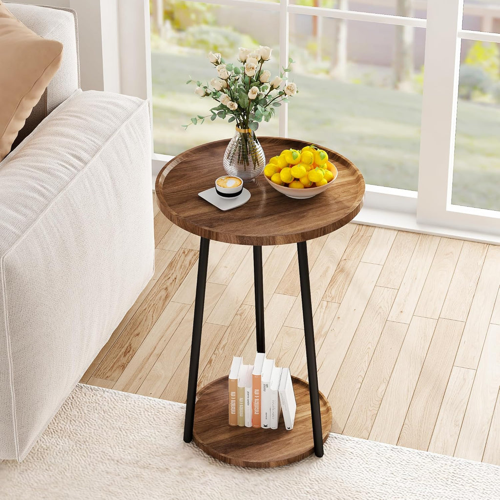 AWQM Coffee Table and End Table Sets, Round Coffee Table Set & 2 End Side Tables, Easy Assembly Vintage Living Room Table Set of 3, Suitable for Offices, Living Rooms and Apartments, Walnut