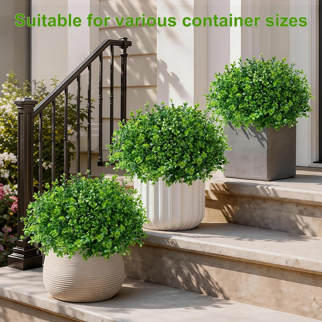 Fake Plants Artificial Plants Outdoor for Spring Summer Decor, 2 Pack Boxwood Fake Potted Plant Artificial Greenery Realistic UV Resistant Faux Outdoor Plant with Pot for Outside Porch Garden Patio