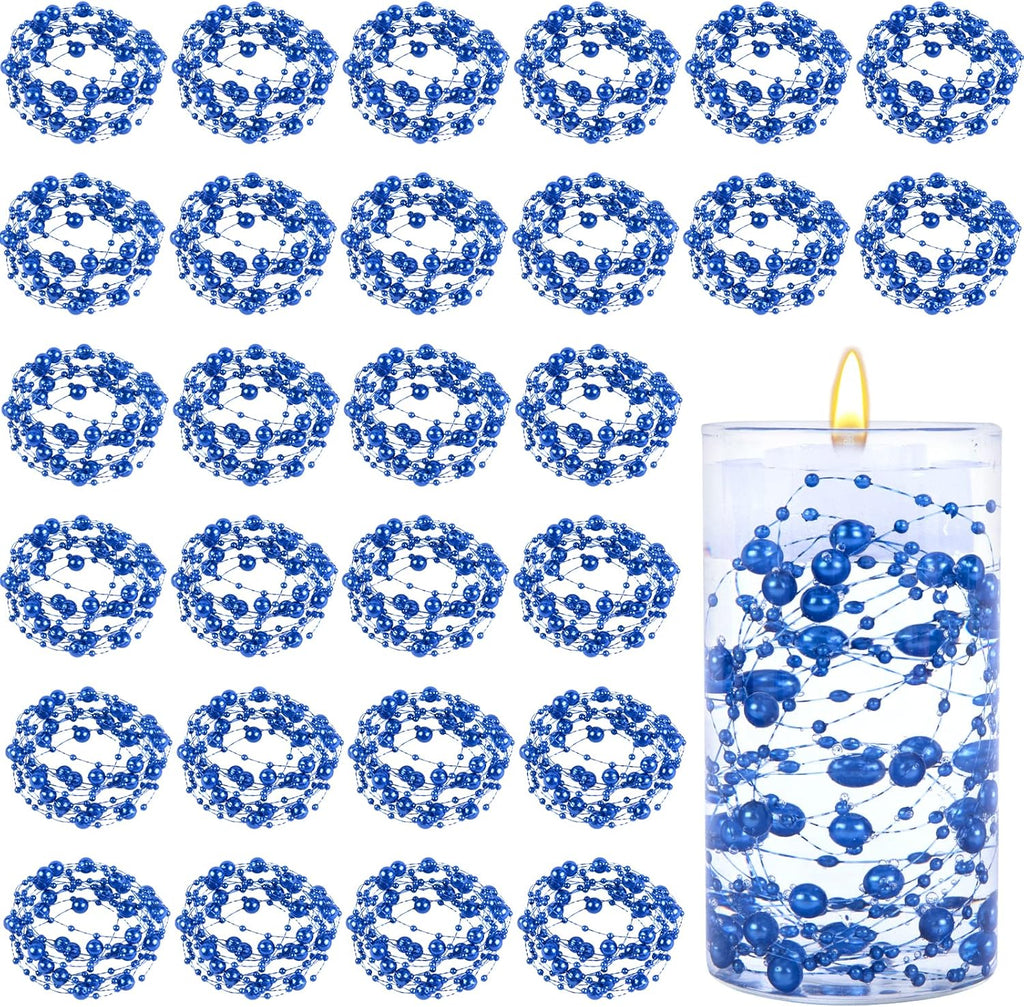 DomeStar 36 PCS Blue Pearl Strings for Floating Candle, Artificial Beads Strings Blue Faux Pearls Vase Fillers for Wedding Table Centerpiece DIY Garland