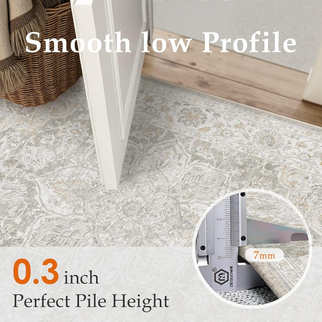 HUGEAR 4x6 Washable Area Rugs for Living Room Bedroom Beige Grey Vintage Large Soft Carpet Rug Non-Shedding & Non-Slip Low Pile Indoor Home Decor Dining Room Kitchen Office Floor Mat