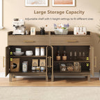 30" Rattan Sideboard Buffet Cabinet with Storage and Drawer, Boho Coffee Bar with Charging Station, Wood Accent Cabinet with Adjustable Shelf & 2 Door for Kitchen, Living Room, Entryway, Brown