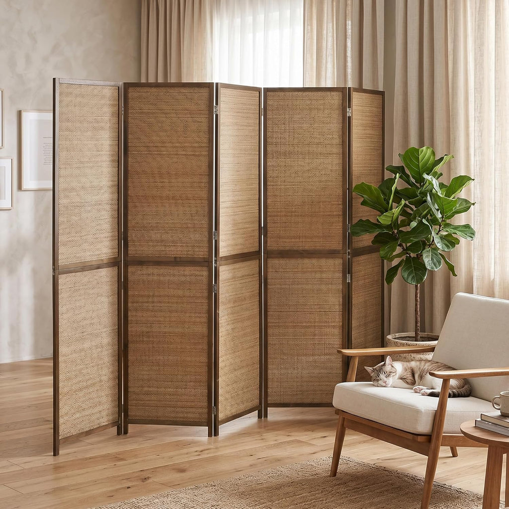 HOMCOM Room Divider, 6 FT Tall Folding Privacy Screen, 6 Panel Hand-Woven Bamboo Wall Partition for Room Separation, Portable Boho Freestanding Wall Divider for Bedroom, Home Office, Brown