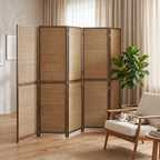HOMCOM Room Divider, 6 FT Tall Folding Privacy Screen, 6 Panel Hand-Woven Bamboo Wall Partition for Room Separation, Portable Boho Freestanding Wall Divider for Bedroom, Home Office, Brown