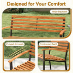 Giantex Outdoor Bench, Acacia Wood Patio Loveseat with Slatted Backrest & Seat, Armrests, Heavy Duty Metal Frame, 800 lbs Capacity, 2-Person Garden Bench for Lawn, Porch, Yard and Park
