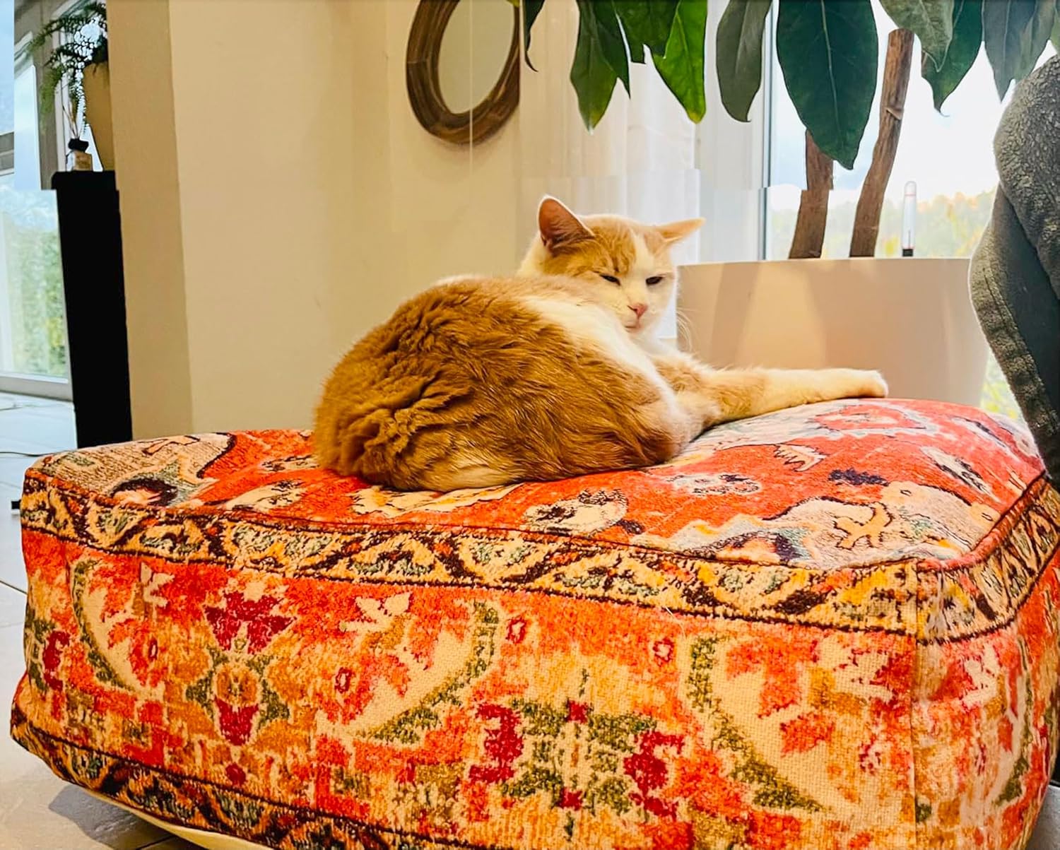 Mandala Life ART Large Yoga Décor Bean Bag Cover Orange Boho Chic Orange Decorative Floor Cushion Moroccan Seating Area Perfect for Living Room, Bedroom, Nursary or Children Room Unstuffed