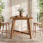 Solid Wood Bar Table, 31.5" Square Counter Height Pub Bistro Table with Footrest for Kitchen Dining Room, Farmhouse Small High Top Cocktail Furniture for Apartment Cafe, Brown